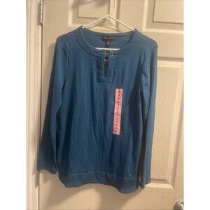 Rafaella V-Neck Sweater Lyons Blue Sz Small Pullover Cozy RSKFF053